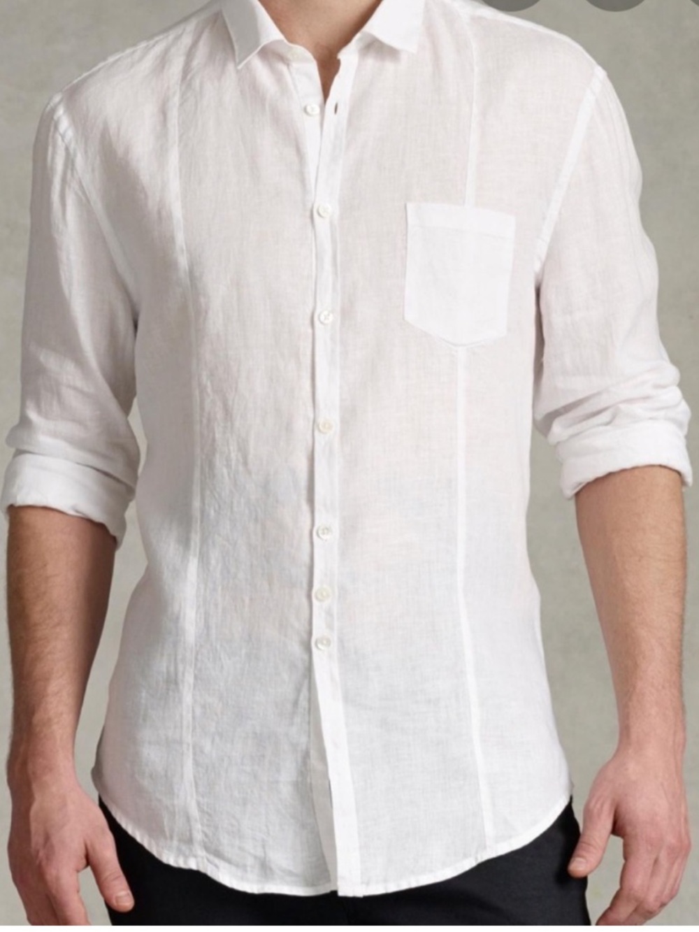 John Varvatos White Linen Long Sleeve Button Down Shirt